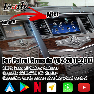 Nissan Patrol Y62 2010-2016 android auto carplay youtube 비디오 인터페이스로 터치 스크린 업그레이드