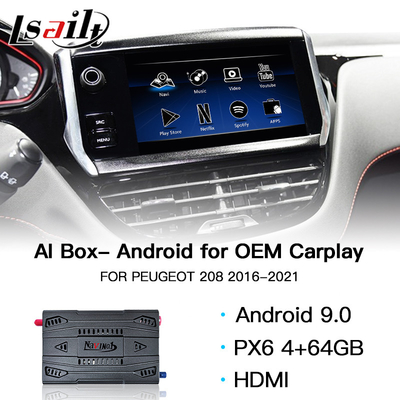 푸조 208 GPS 네비게이션을 위한 USB 카플레이 차 AI 박스 4GB 64GB HDMI 안드로이드 9.0
