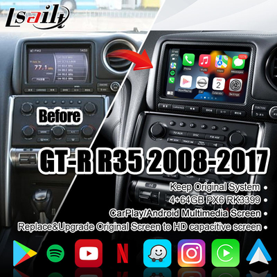4+64GB 무선 카플레이, 업그레이드 디스플레이와 GT-R GTR R35를 위한 라이세일트 자동차 멀티미디어 화면