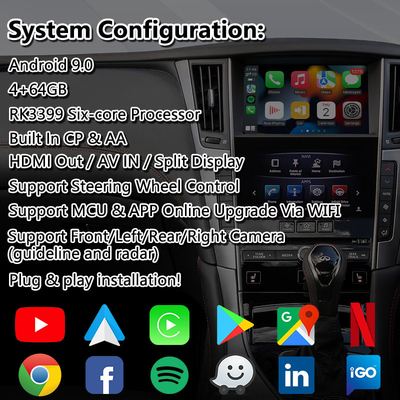 인피니티 Q50을 위한 4+64GB 라이세일트 안드로이드 카플레이 멀티미디어 비디오 인터페이스 Q60 Q50s 2015-2020