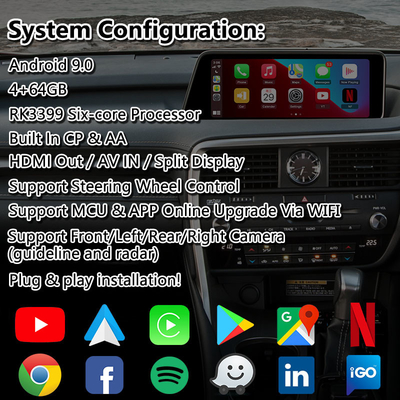 렉서스 RX350 RX450h RX200t RX350L RX450L RX AL20 2016-2019의 Lsailt 안드로이드 비디오 인터페이스