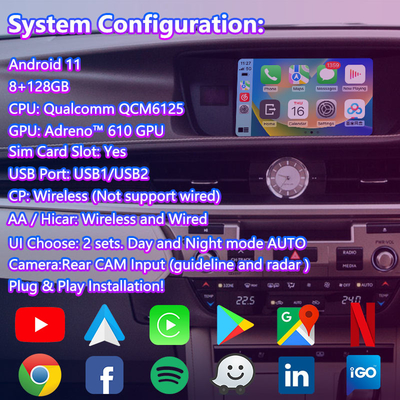 8+128GB Lsailt 안드로이드 네비게이션 비디오 인터페이스 렉서스 ES 350 300h 250 200 XV60 마우스 제어 2012-2018