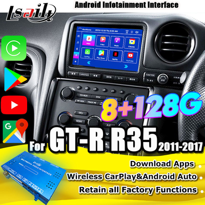 Lsailt 안드로이드 멀티미디어 인터페이스 GT-R GTR R35 2011-2016 무선 카플레이 인터페이스 유튜브, GPS,8+128 GB 포함