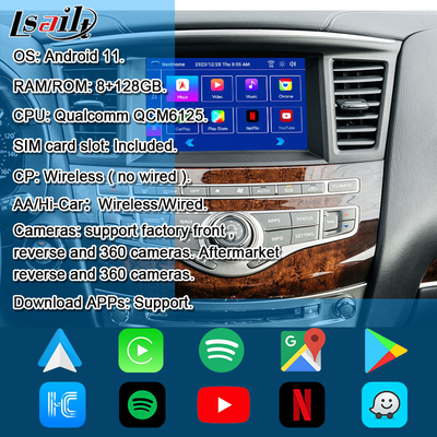 인피니티 QX60 JX35 2011-2020 통합 무선 카플레이, 안드로이드 오토용 안드로이드 멀티미디어 인터페이스