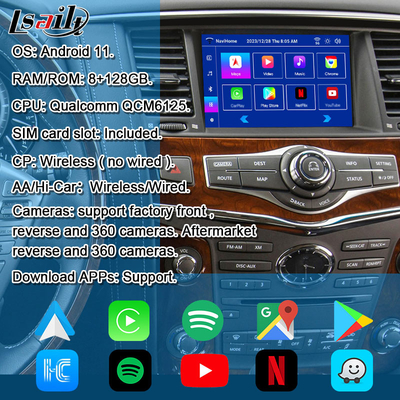인피니티 QX80 QX56 닛산 파트롤 20100-2021 무선 카플레이 인터페이스, 유튜브