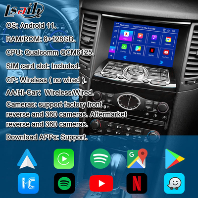 인피니티 QX70 FX35 FX37 2008-2017 통합 무선 카플레이, 안드로이드 오토용 안드로이드 멀티미디어 인터페이스