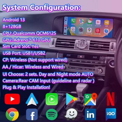 Lsailt 8+128GB 안드로이드 멀티미디어 비디오 인터페이스 (2012-2017 렉서스 LS460 LS 600h 460L용)