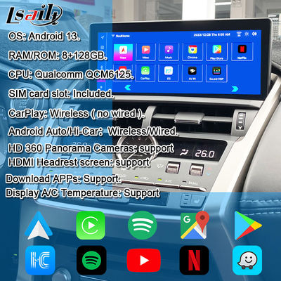 렉서스 안드로이드 스크린 8 코어 쿨컴 멀티미디어 디스플레이 렉서스 NX200T NX300H 2014-2021 지원 조이스틱 회전 노트 제어, 유튜브, 구글 플레이, 카플레이