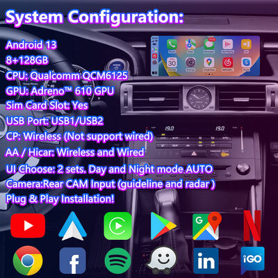 Lsailt 10.25 인치 안드로이드 Carplay 멀티미디어 화면 2013-2020 Lexus IS 손잡이 IS250 IS200t IS300 IS300h IS350