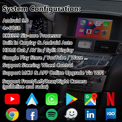 NetFlix Yandex가 장착된 인피니티 M37S M37 M35 M45용 Lsailt Carplay Android 멀티미디어 인터페이스